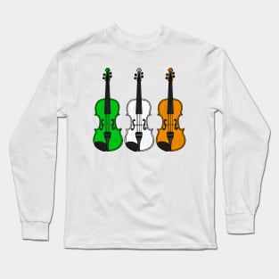 Violin Irish Flag Violinist St Patrick's Day Fiddle Long Sleeve T-Shirt